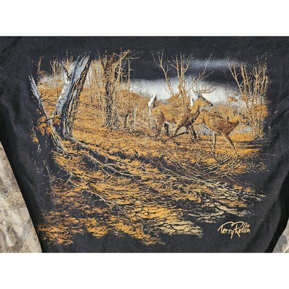 Vintage Terry Redlin Camo Shirt Whitetail Deer Graphic Print XL Tall Grunge 90s - Picture 2 of 8